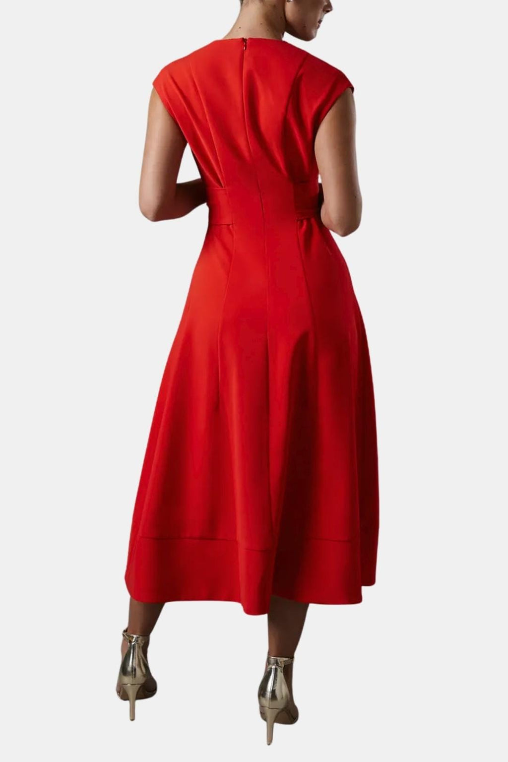 Belted V Neck Crepe Midi Dress Occasion