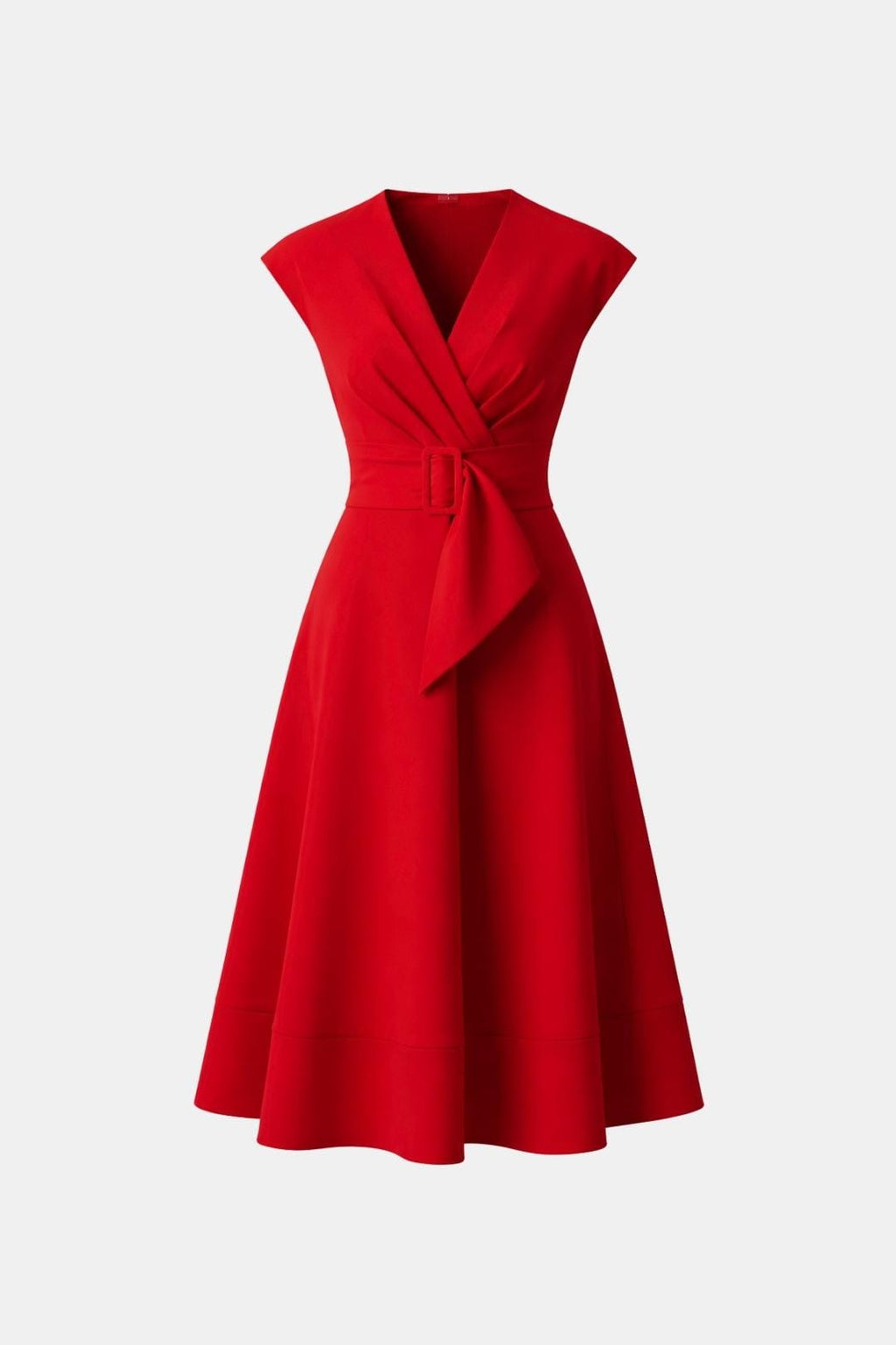 Belted V Neck Crepe Midi Dress Occasion