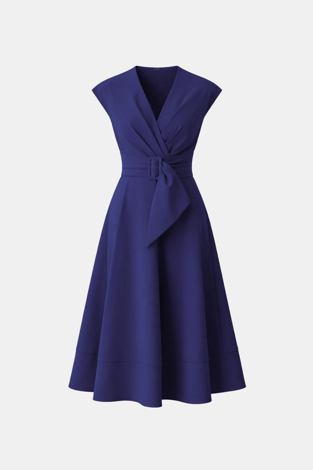 Belted V Neck Crepe Midi Dress Occasion