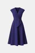 Belted V Neck Crepe Midi Dress Occasion