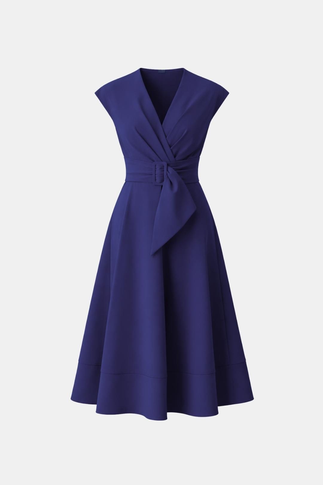 Belted V Neck Crepe Midi Dress Occasion