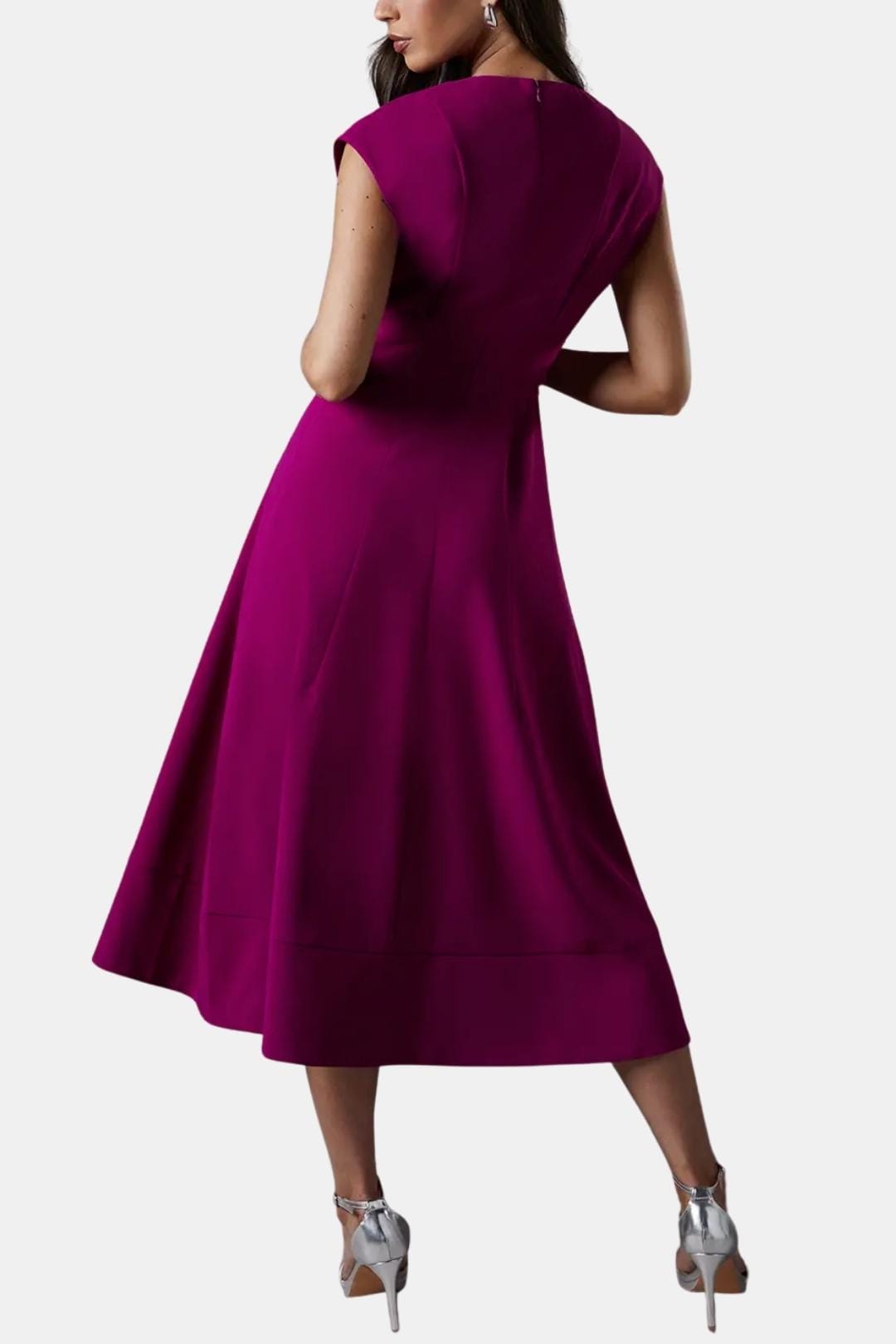 Belted V Neck Crepe Midi Dress Occasion