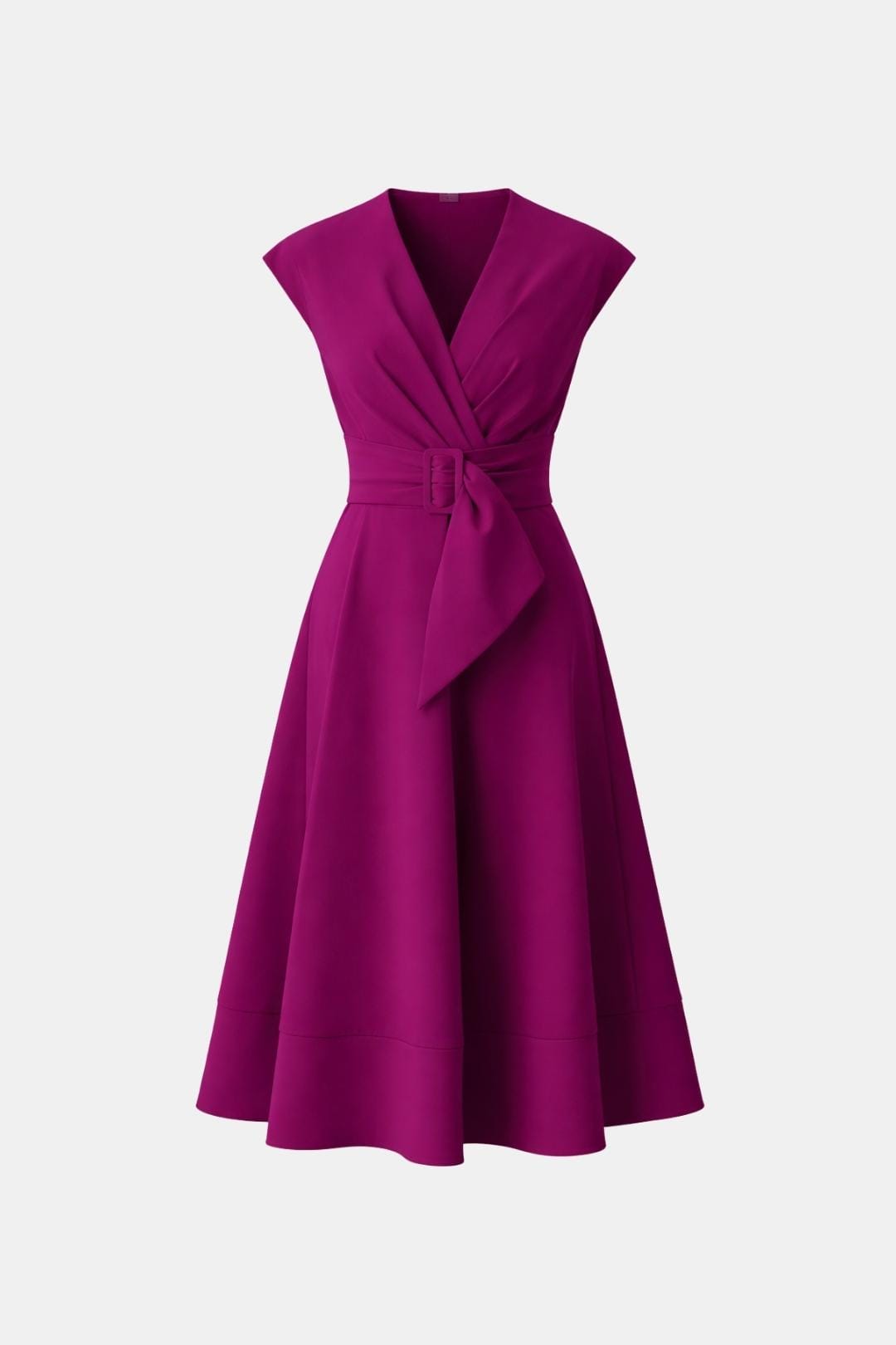 Belted V Neck Crepe Midi Dress Occasion