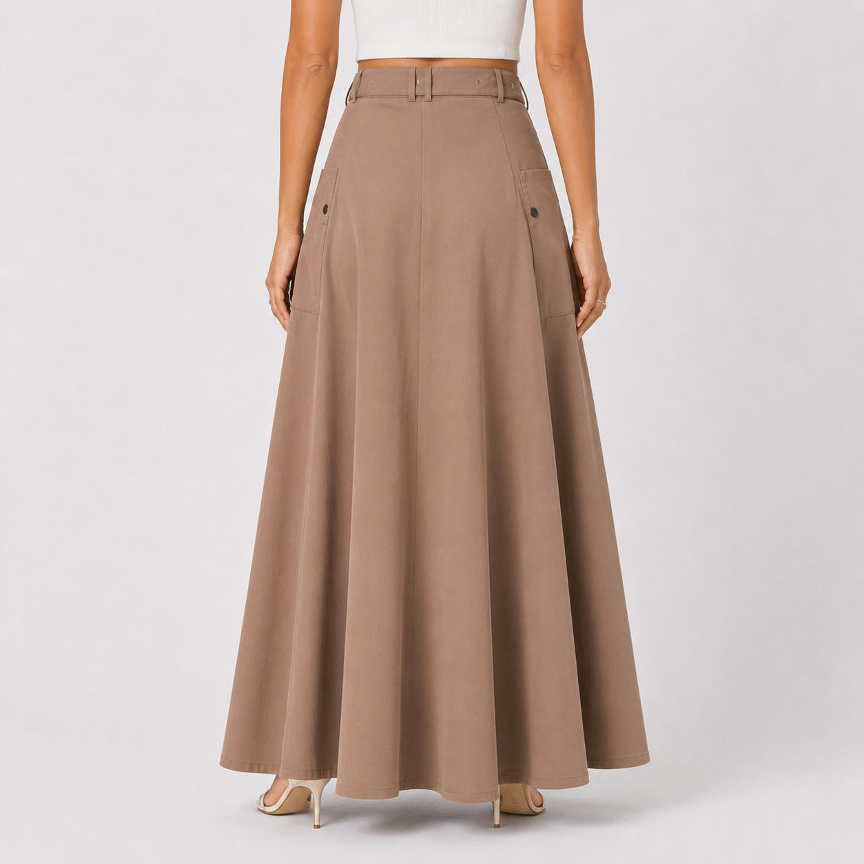 Khaki Maxi Cargo Skirt