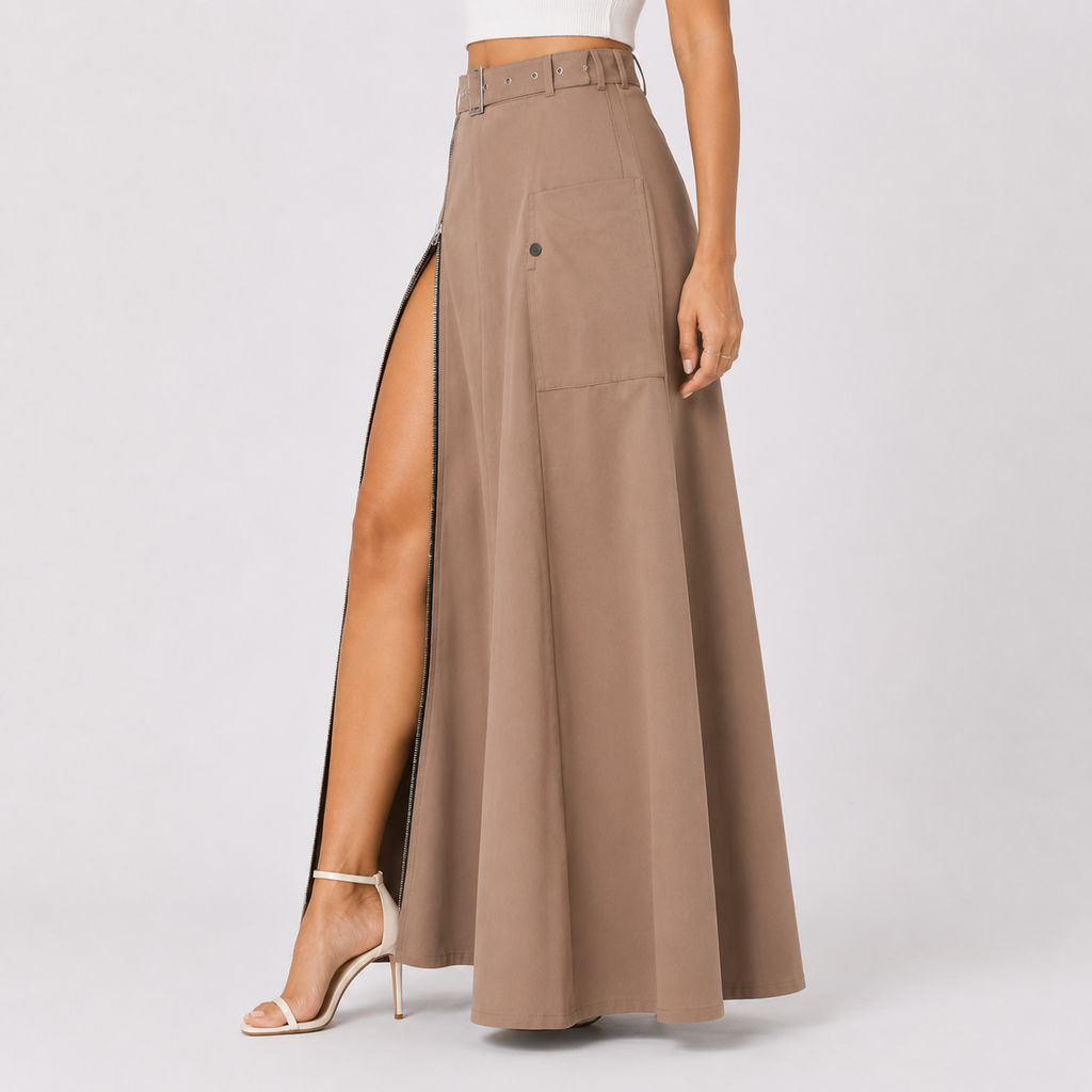 Khaki Maxi Cargo Skirt