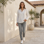 Relaxed-Fit V-Neck Popover Shirt with Cuffed Sleeves