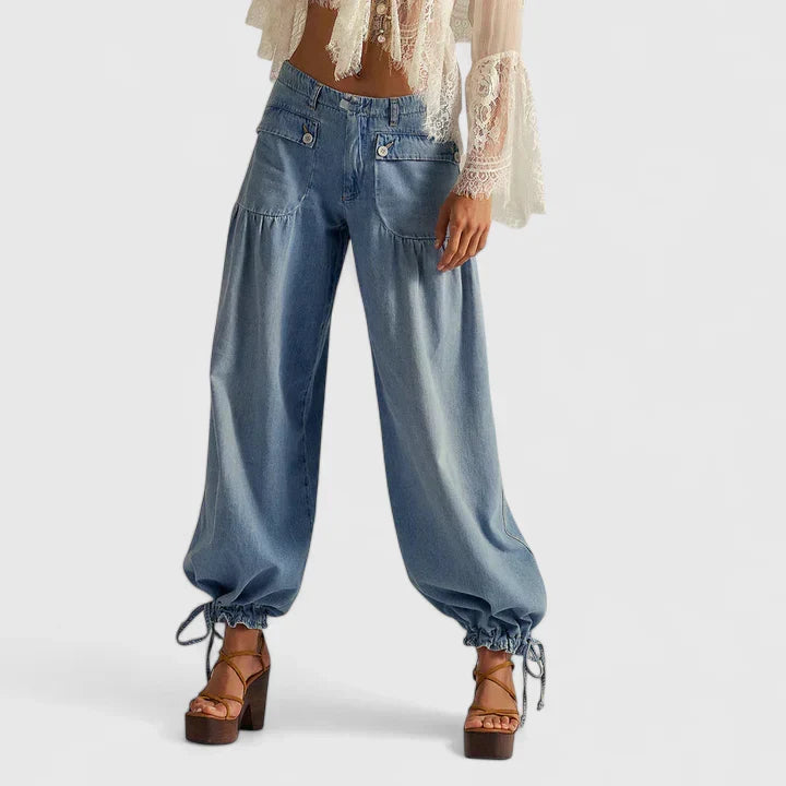 Dark Blue wide-leg pleated Pants, front view