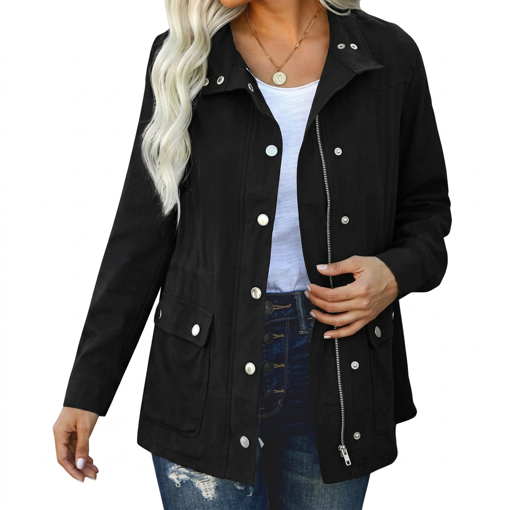 Black Utility Jacket, front view