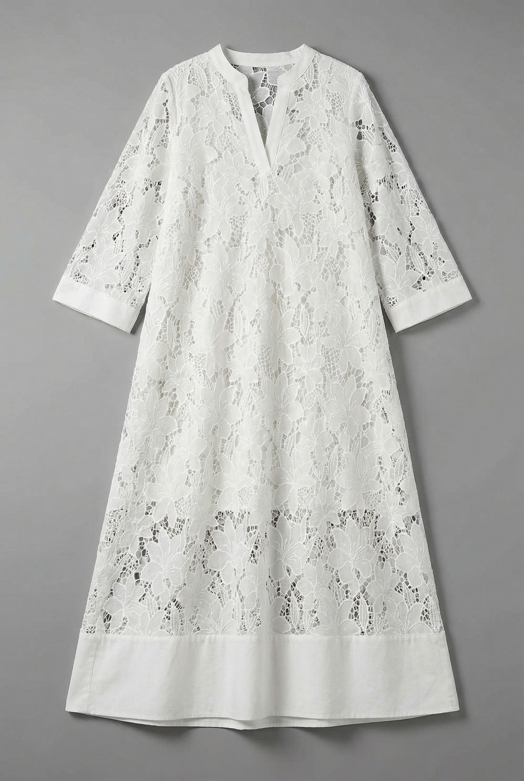 Women's Embroidered Midi Dress – Elegant Lace Detail & Relaxed Everyday Fit