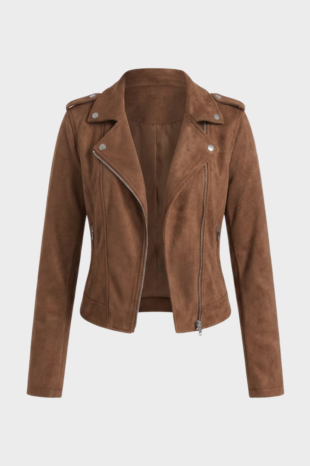 Khaki Leather Biker Jacket, front view