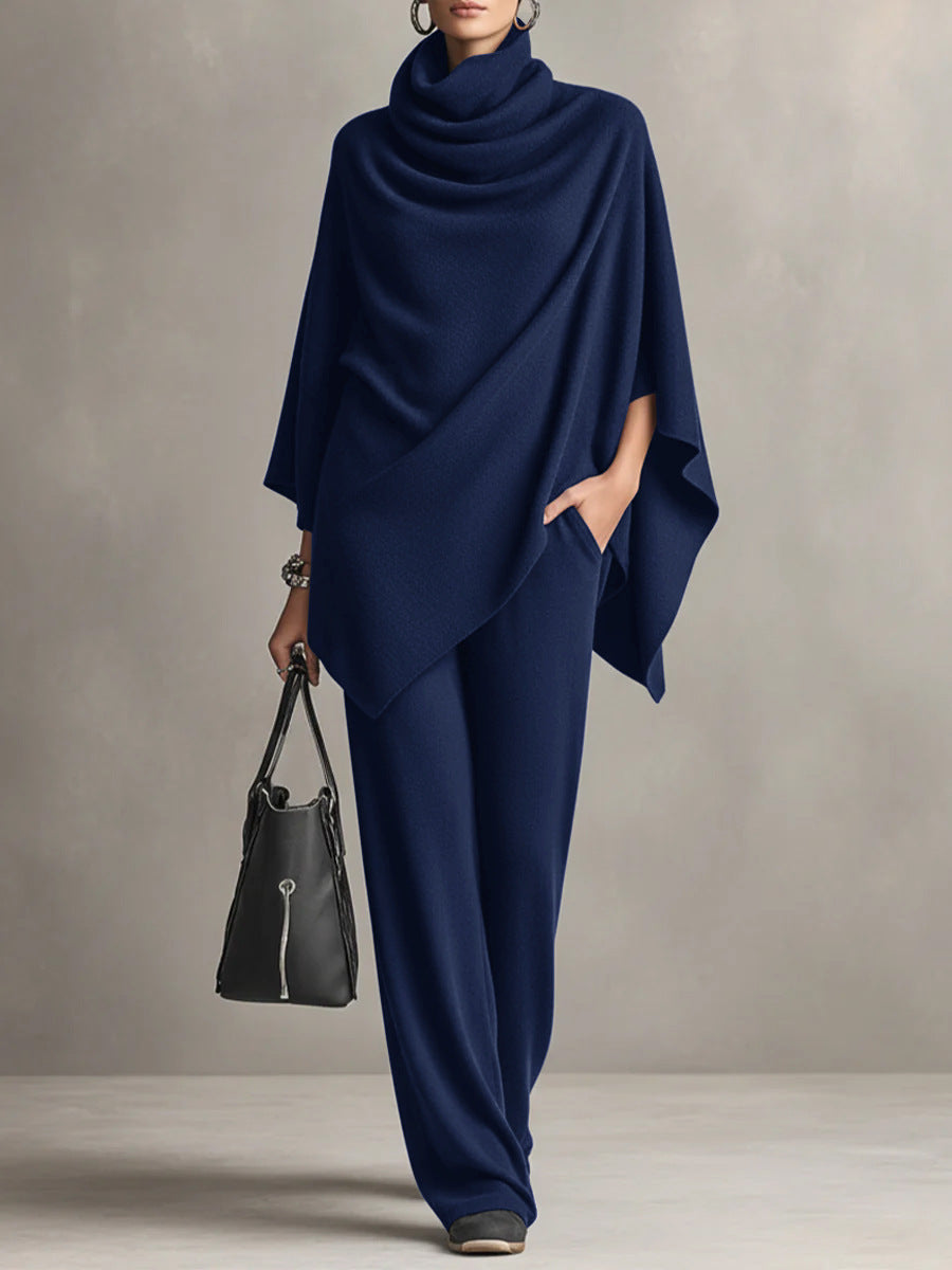Navy elegant drape wide-leg co-ord set