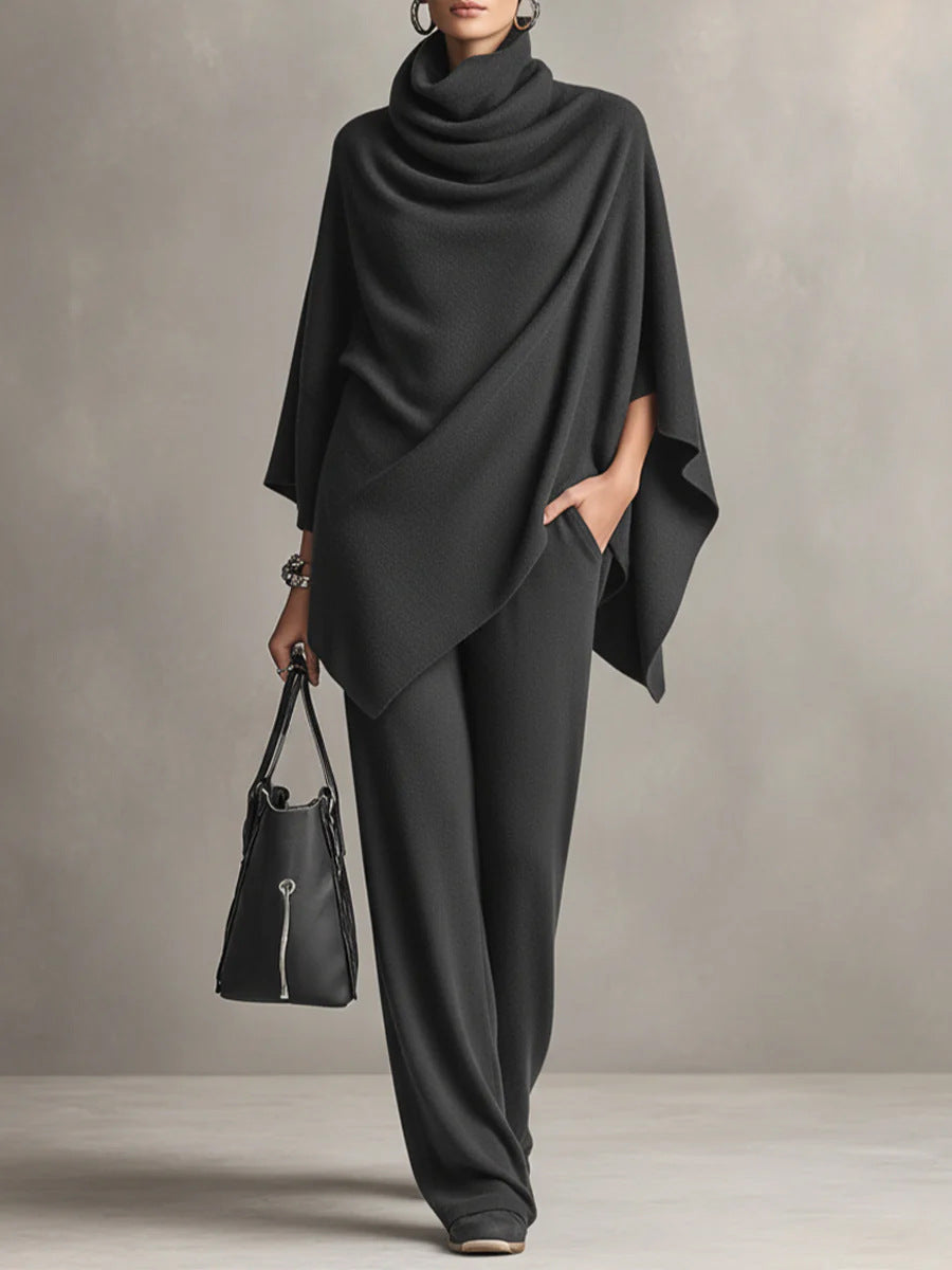 Grey elegant drape wide-leg co-ord set