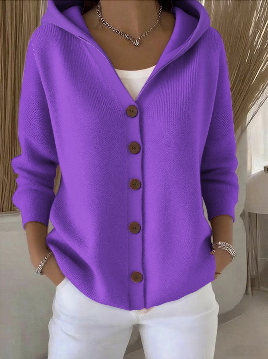 Multicolor artistic print button-front hoodie