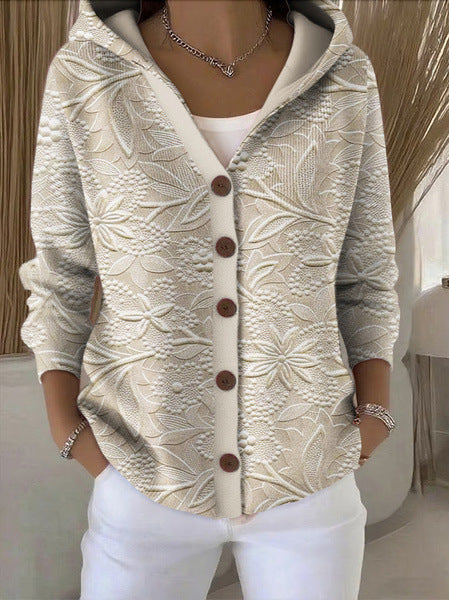 Multicolor artistic print button-front hoodie