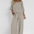 Linen Blend Wide Leg Trouser Set Summer
