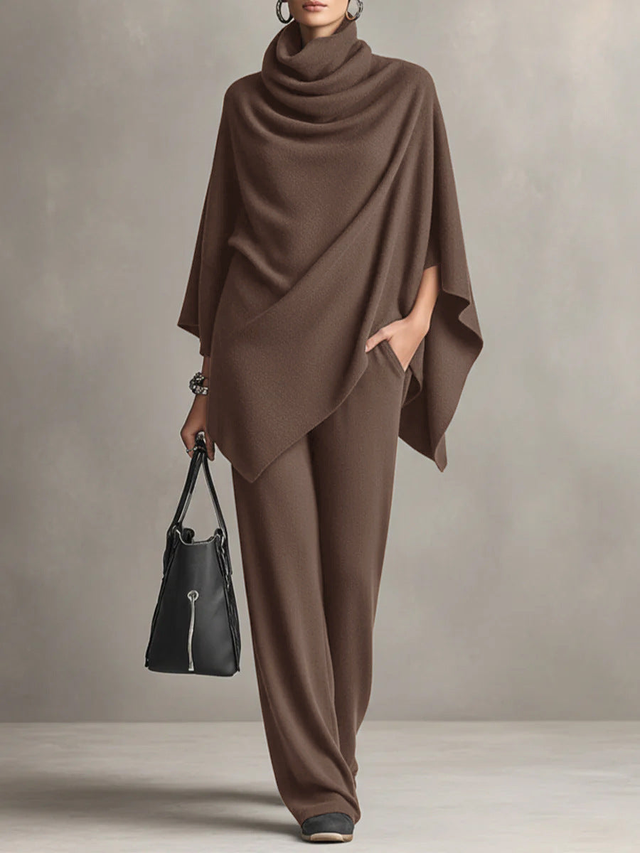 Brown elegant drape wide-leg co-ord set