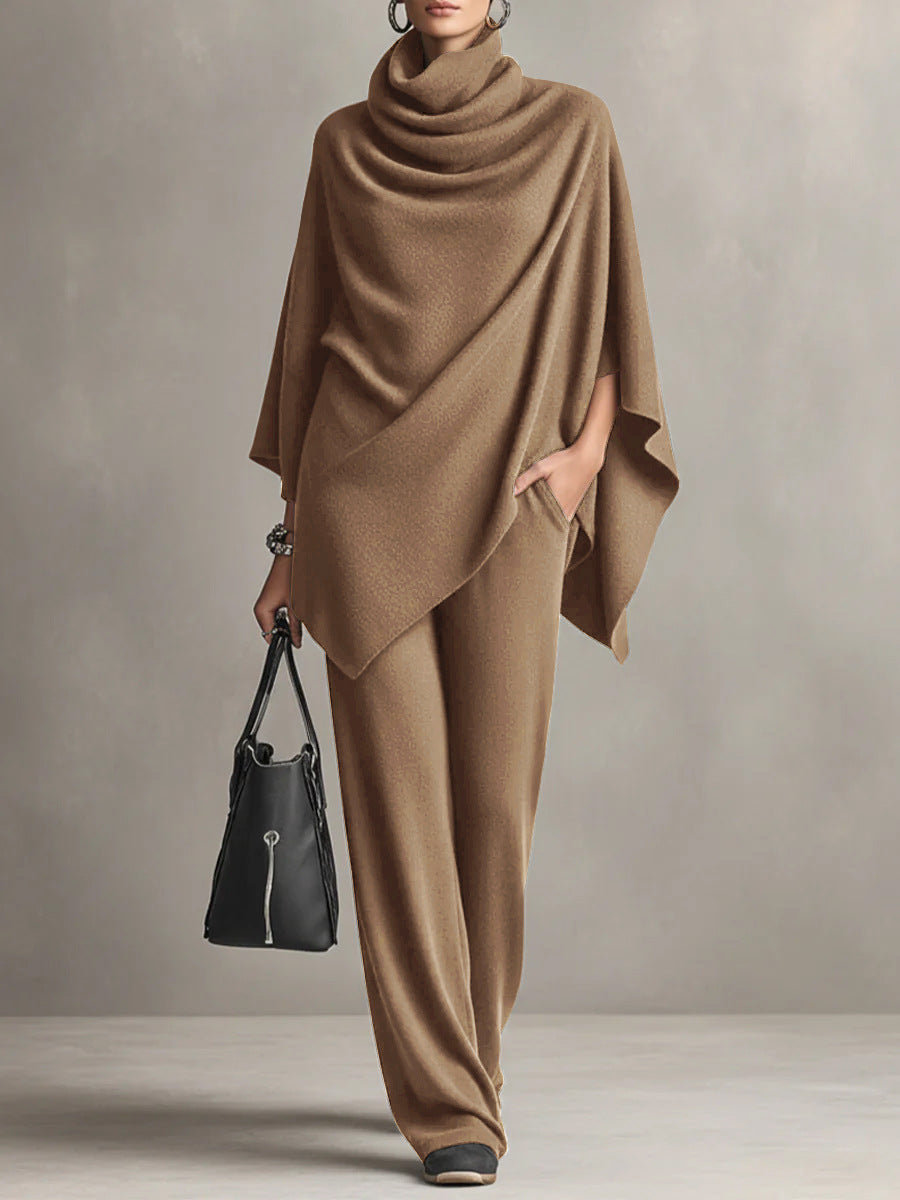 Khaki elegant drape wide-leg co-ord set