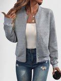 Grey Geometric Ribbed-Collar Bomber Jacket