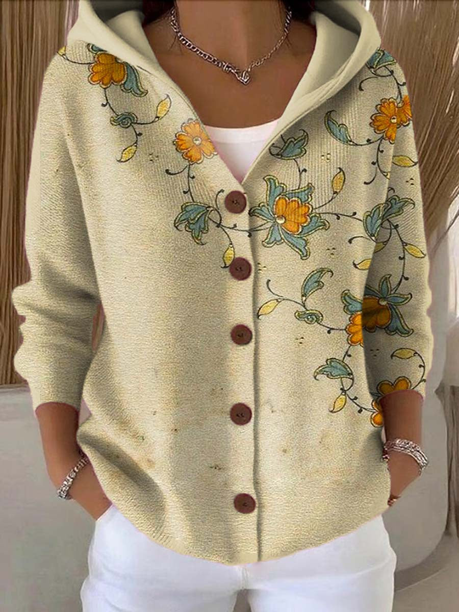 Multicolor artistic print button-front hoodie