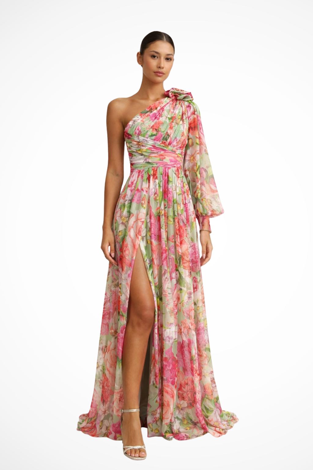 One Shoulder Floral Maxi Dress Wedding Guest