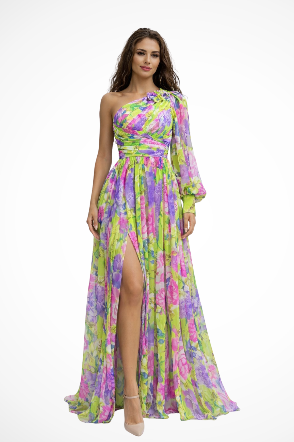 One Shoulder Floral Maxi Dress Wedding Guest