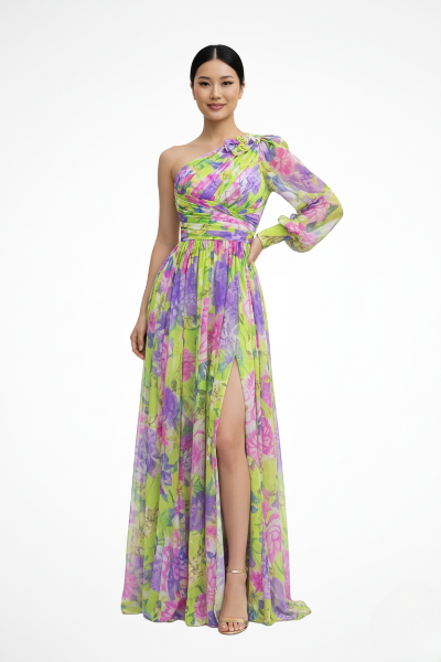One Shoulder Floral Maxi Dress Wedding Guest