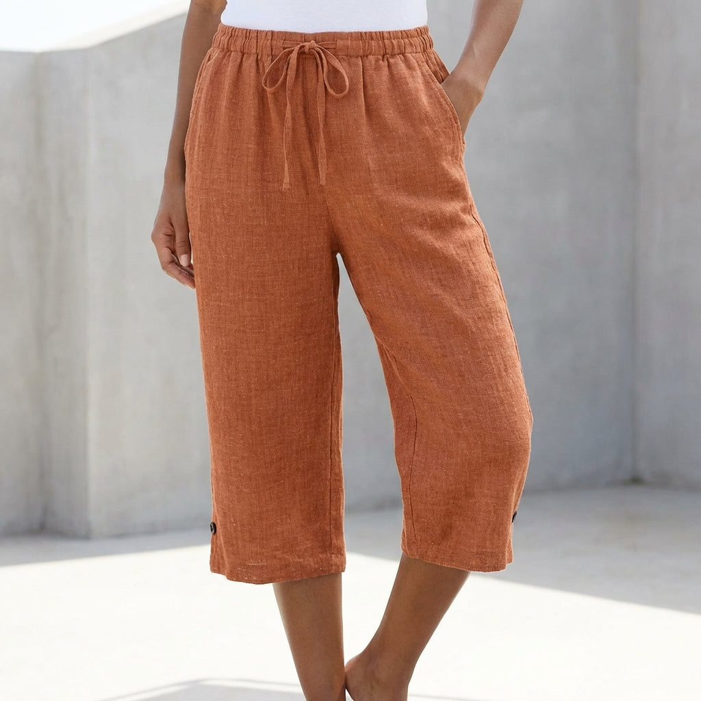 Relaxed-Fit Calf-Length Pants with Drawstring Waist and Pocket Details