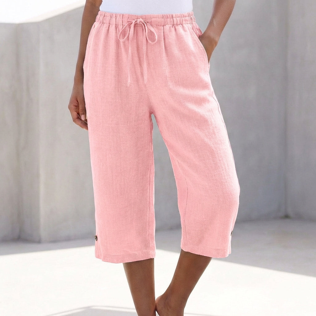 Relaxed-Fit Calf-Length Pants with Drawstring Waist and Pocket Details
