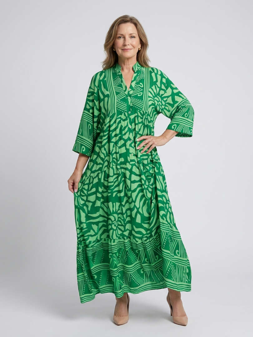 Colorful Tiered Summer Dress with Three Quarter Sleeves