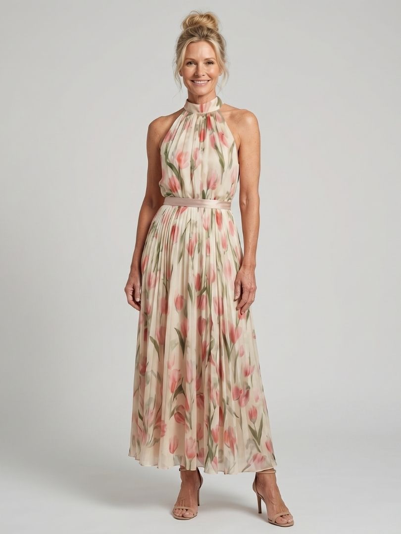 Aurelle - Halter Neck Floral Midi Dress