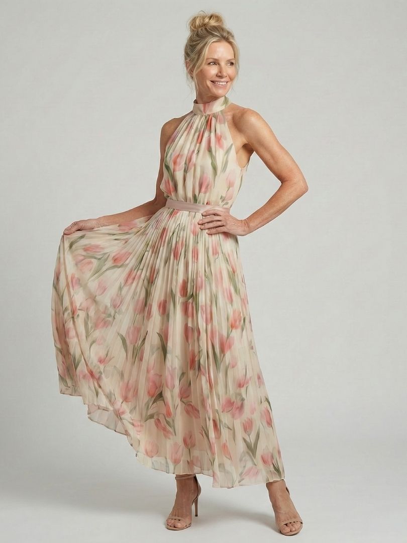 Aurelle - Halter Neck Floral Midi Dress
