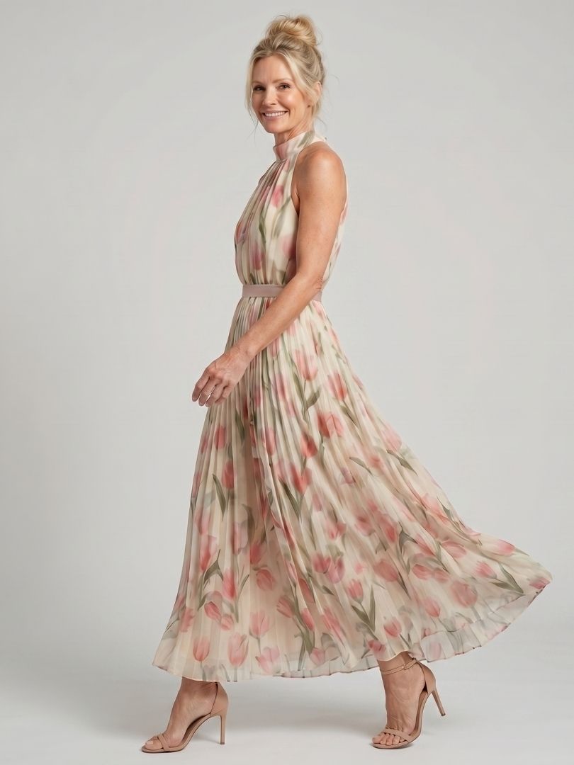Aurelle - Halter Neck Floral Midi Dress