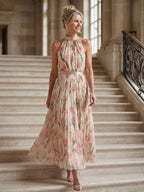Aurelle - Halter Neck Floral Midi Dress