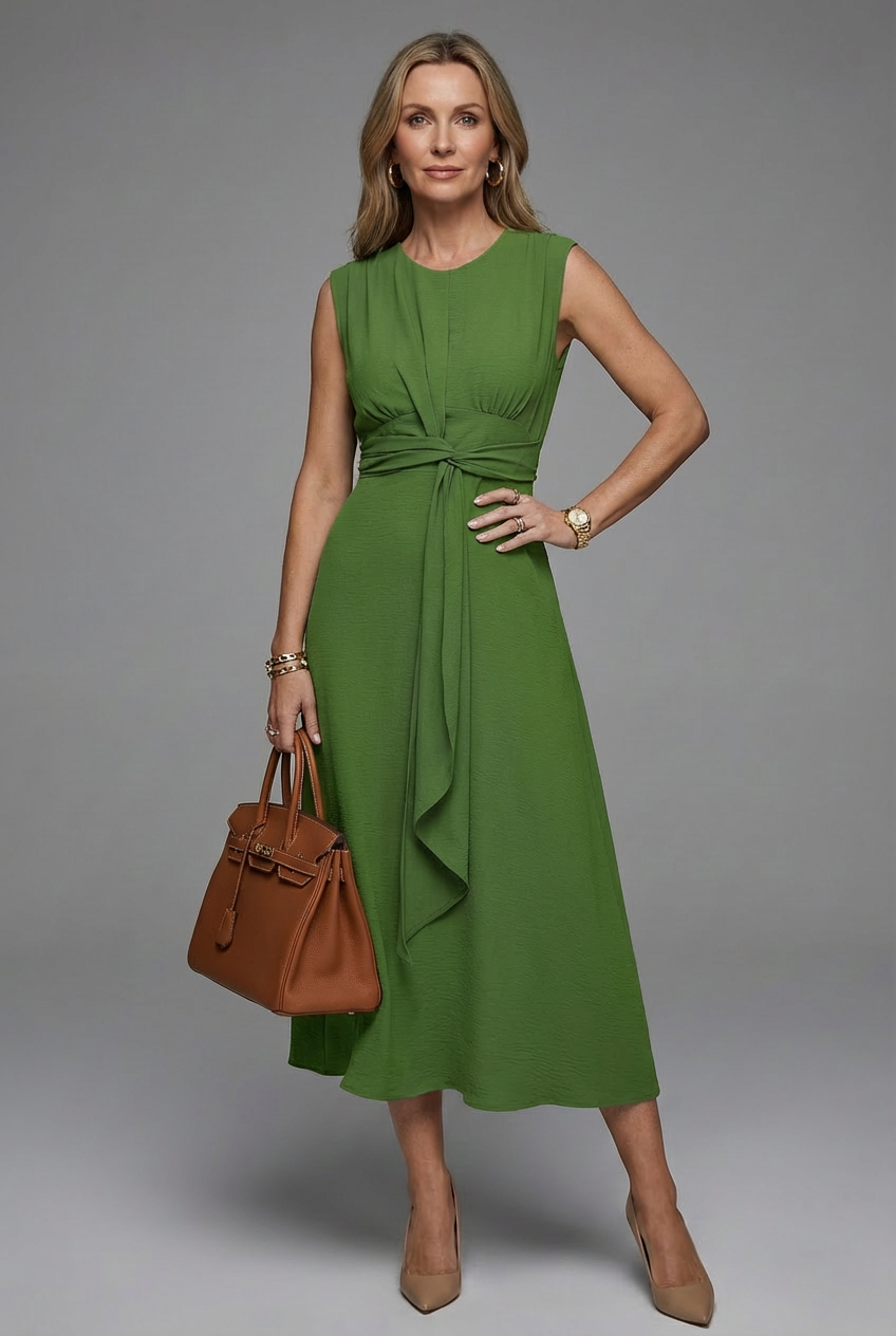 Women’s Sleeveless Round Neck Comfortable Midi Dress