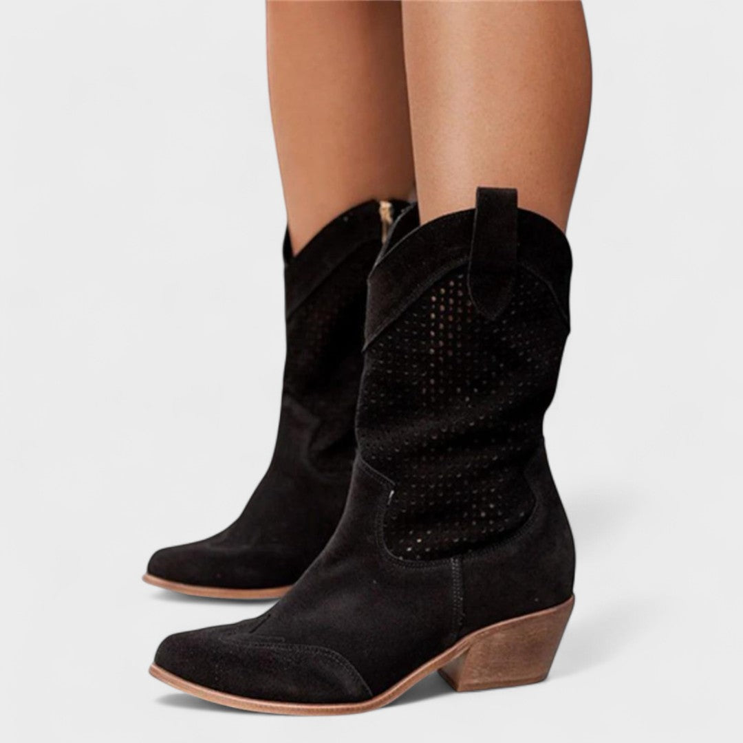 Black mid-calf perforated Boots