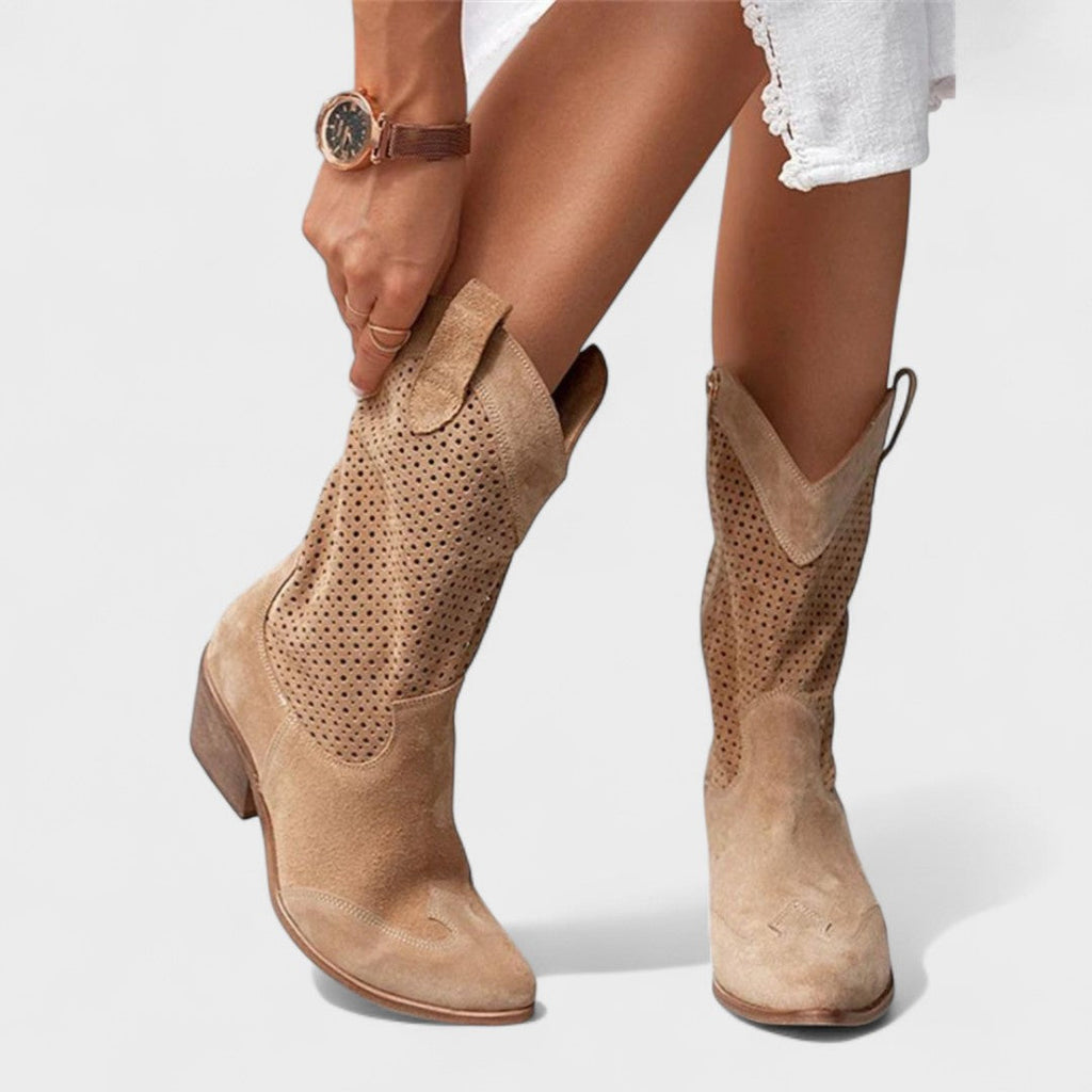 Brown mid-calf perforated Boots