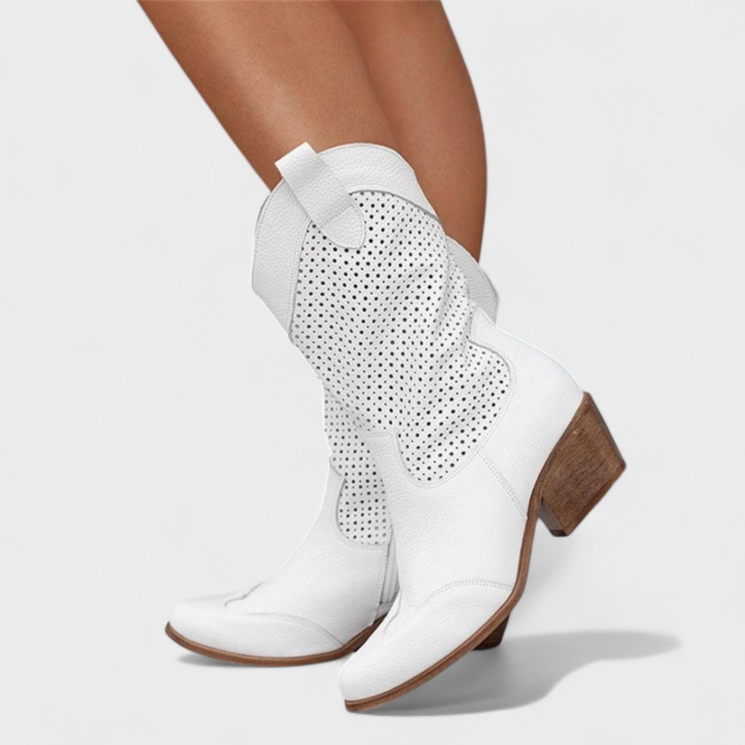 Beige mid-calf perforated Boots