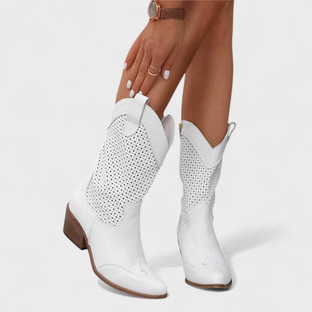 White mid-calf perforated Boots