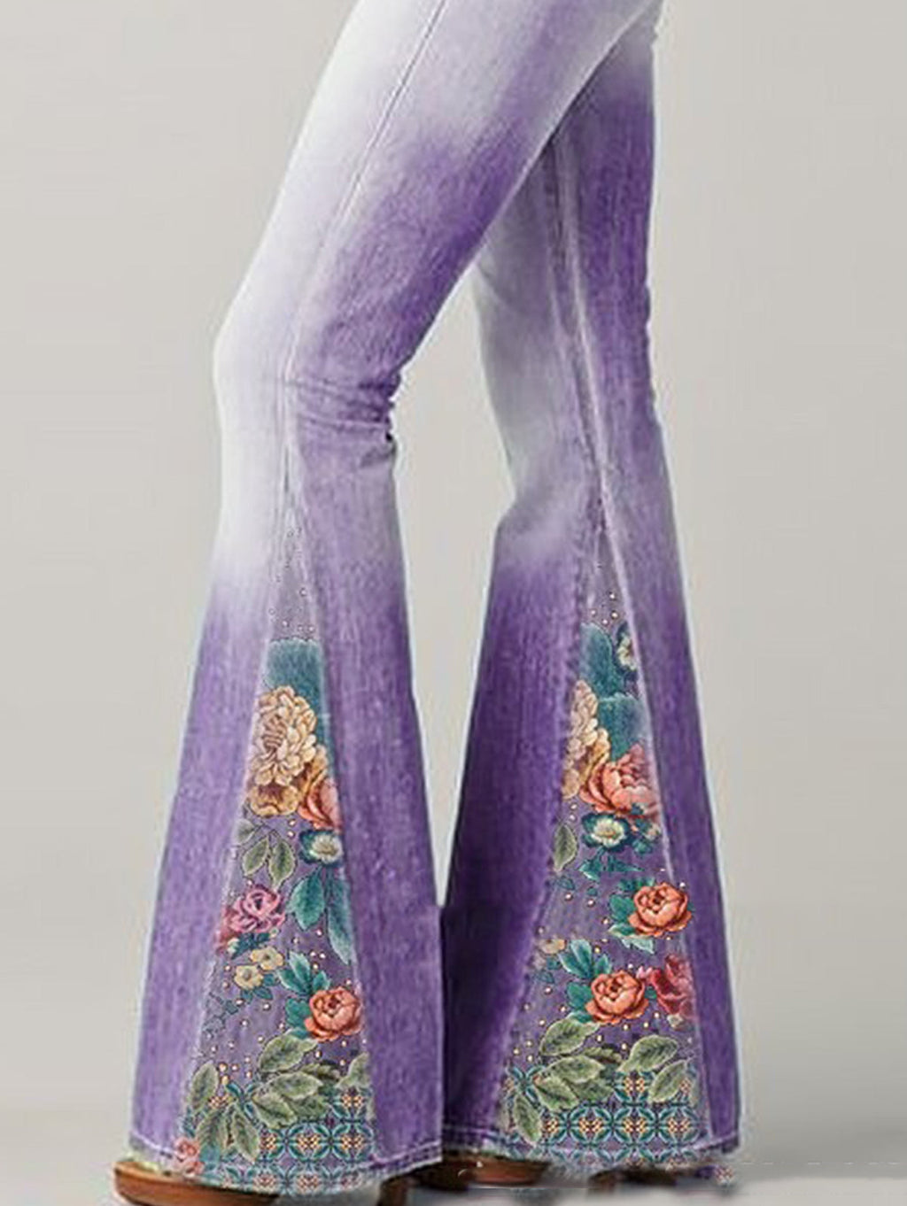 Floral Embroidered High-Rise Flare Jeans
