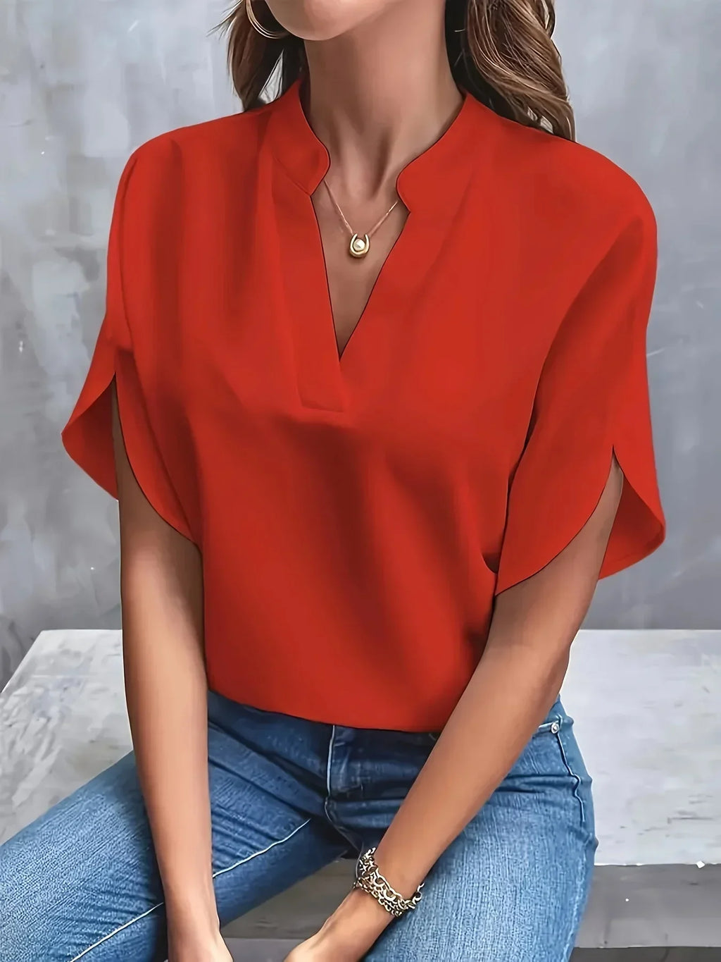 White elegant split sleeve blouse for women, front view