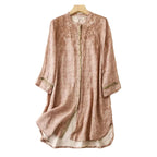 Women's Breathable Linen Front-Button Tunic Dress