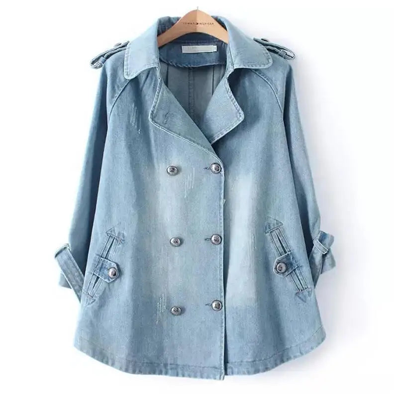Light Blue Trench-Inspired Denim Coat, front view