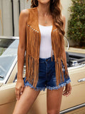 Brown fringe faux suede vest