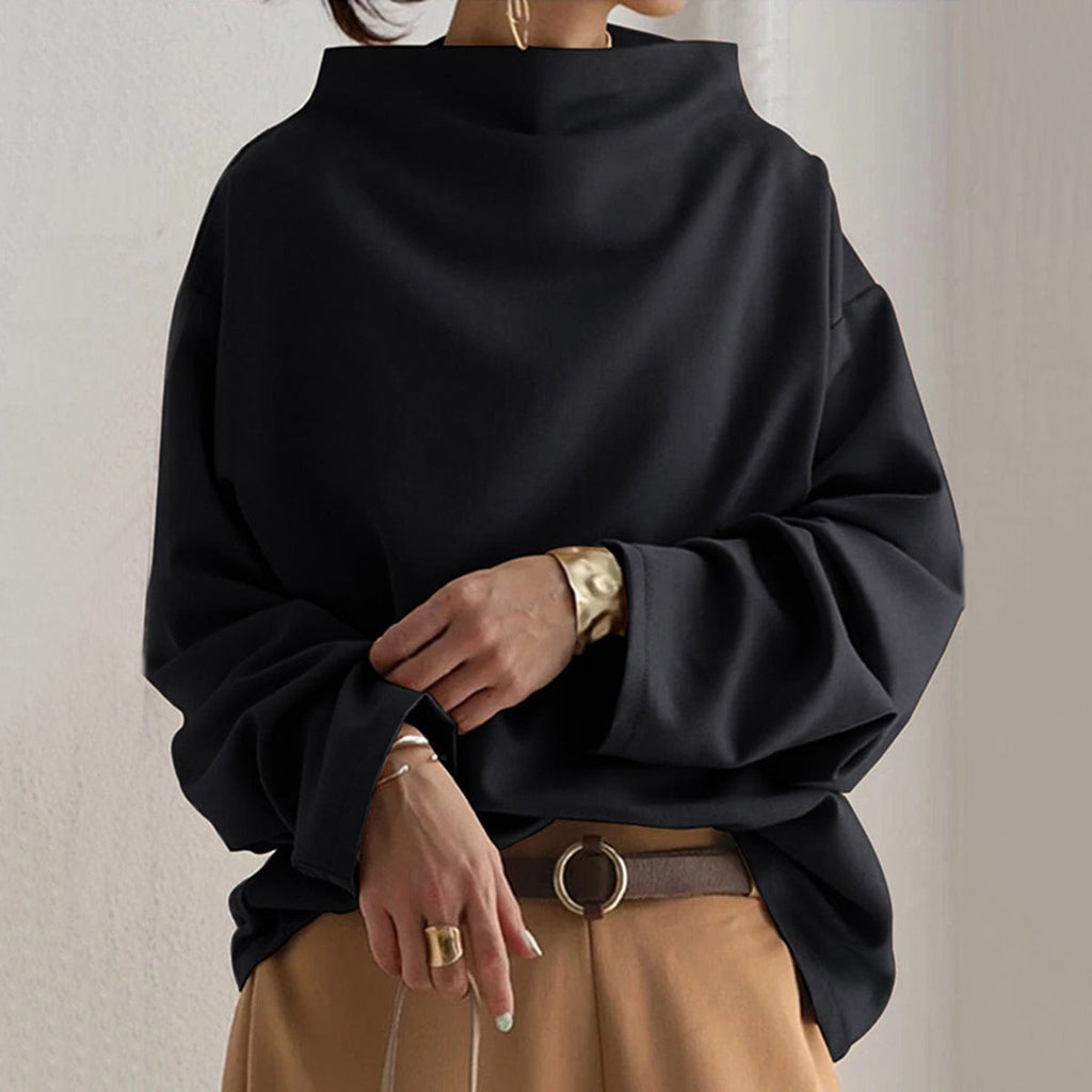 Black High-neck Soft Knit Sweater, front view