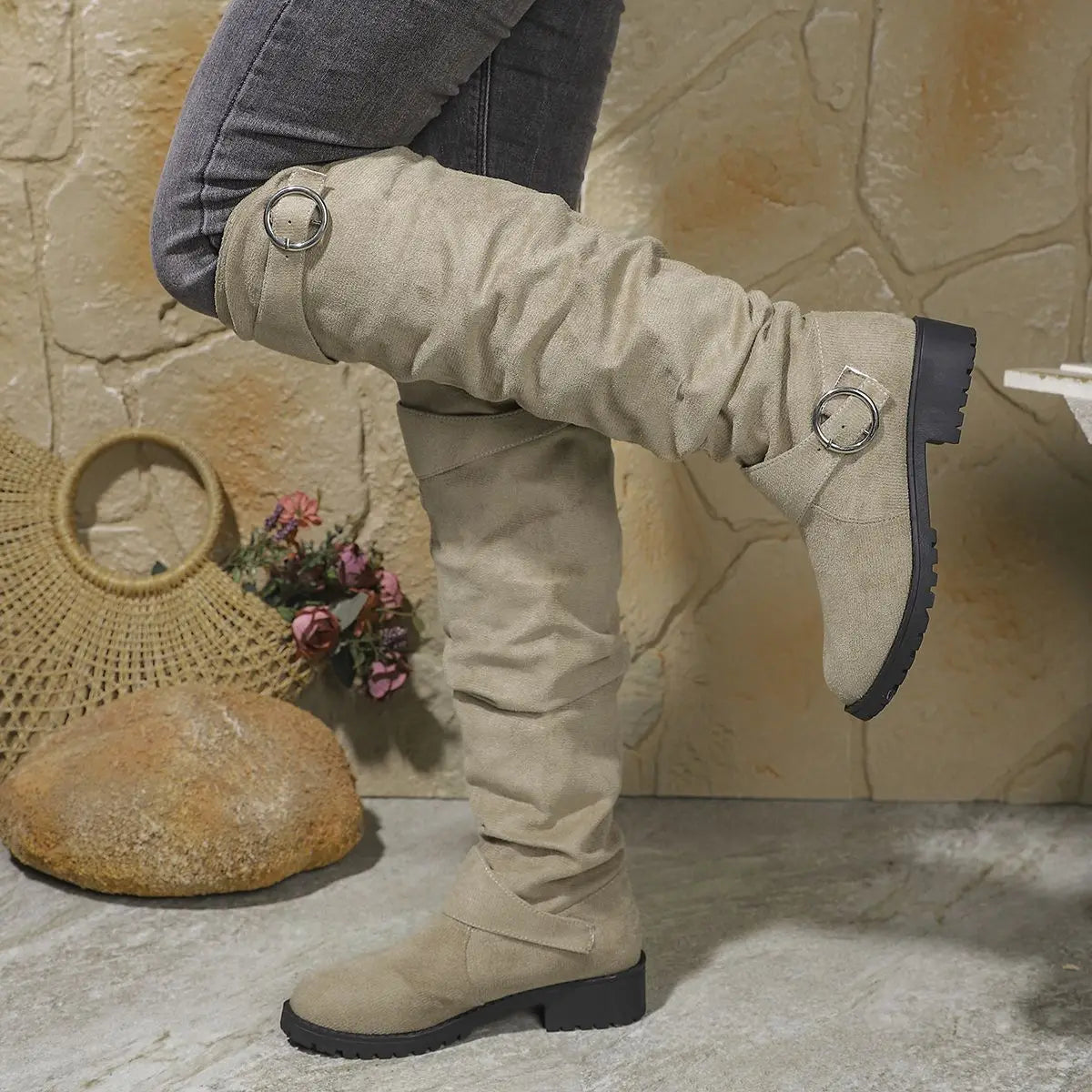 Light Brown slouchy knee-high Boots