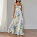 Floral Square Neck Pleated Wedding Guest Maxi Dress