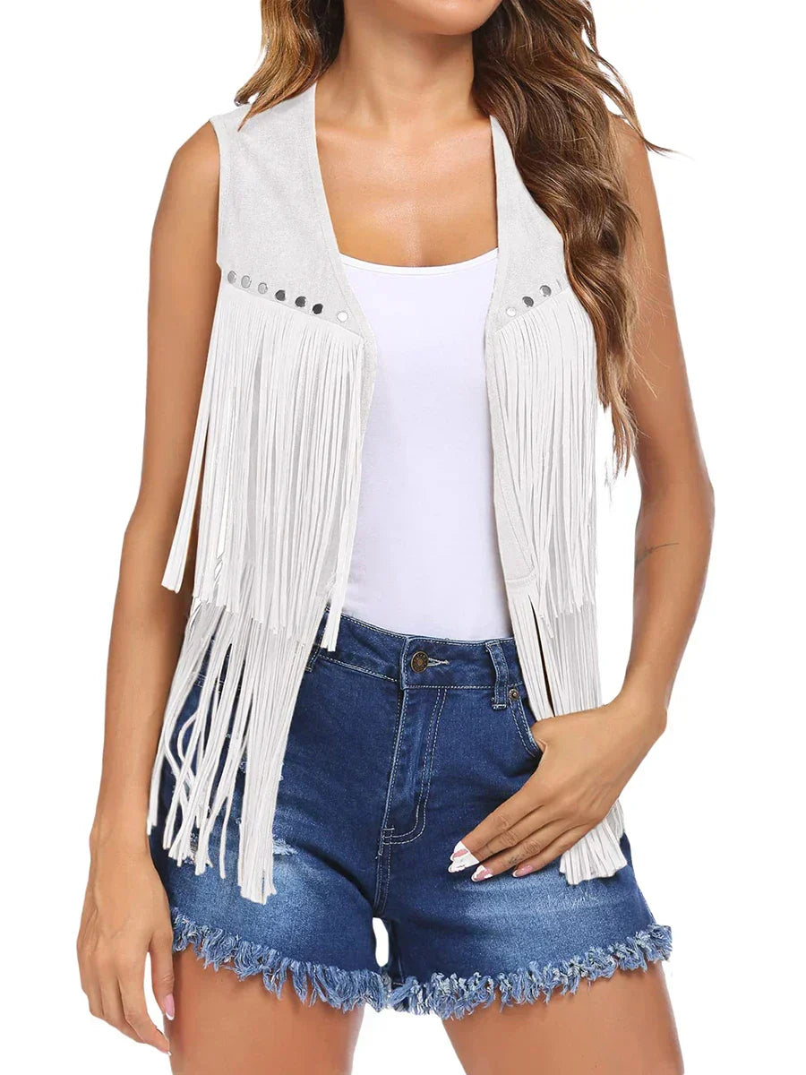 Brown fringe faux suede vest