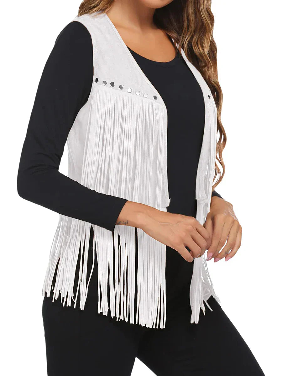 Brown fringe faux suede vest
