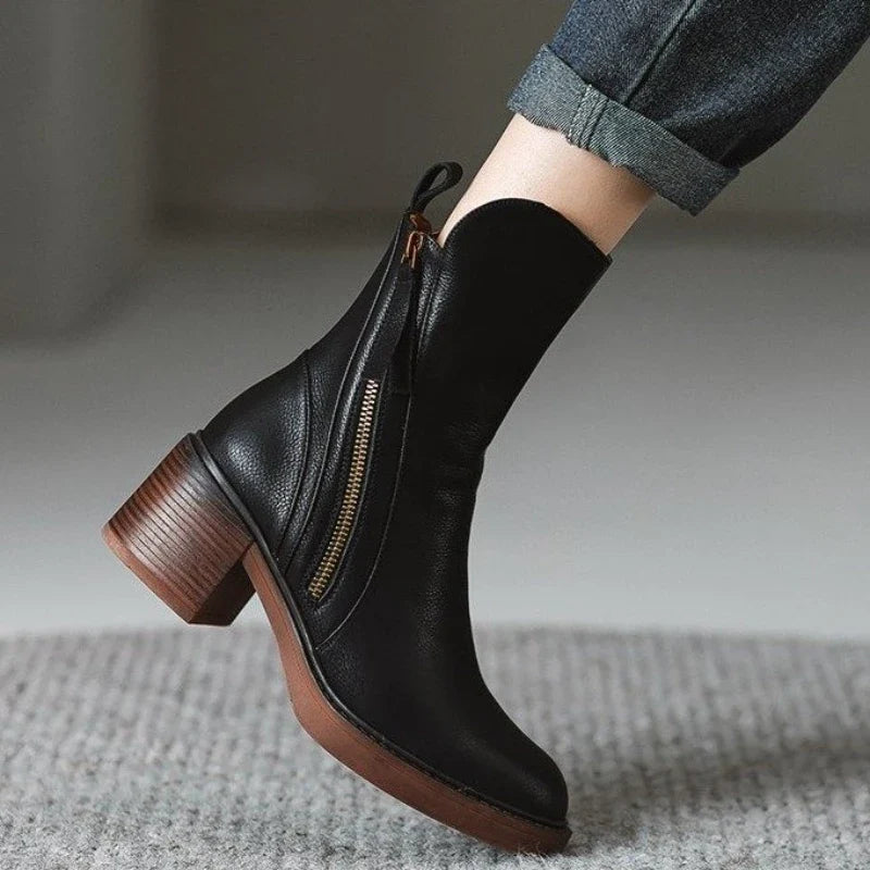 Black leather ankle Boots