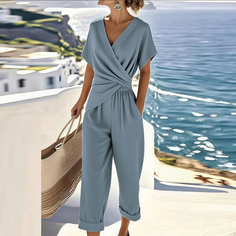 Elegant Summer Two-Piece Set with Wrap Top